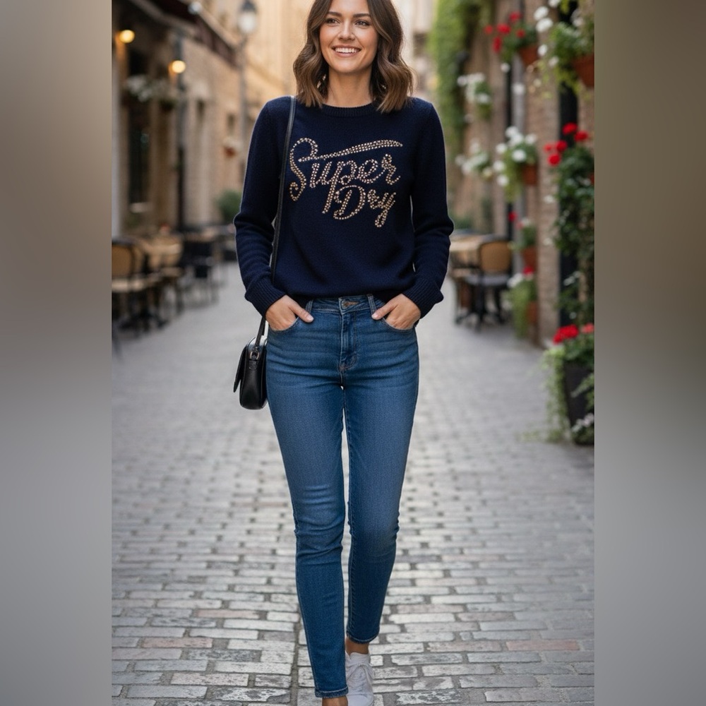 SuperDry Star Stud Navy Sweater